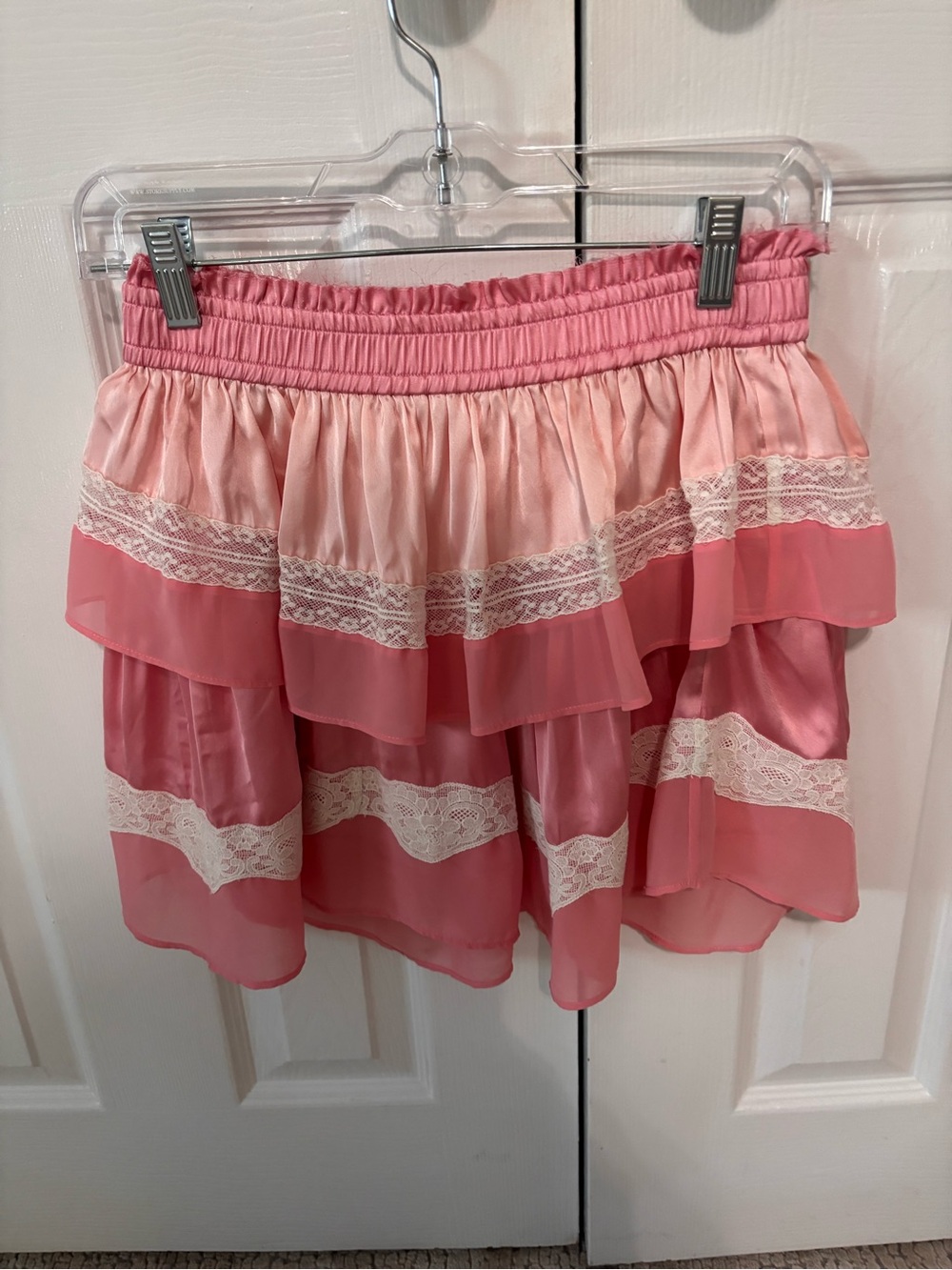 Loveshackfancy women’s small Pink Tiered Lace Trim Women's Skirt